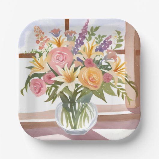 Spring Flower Bouquet |  Kaart Papieren Bordje (Voorkant)