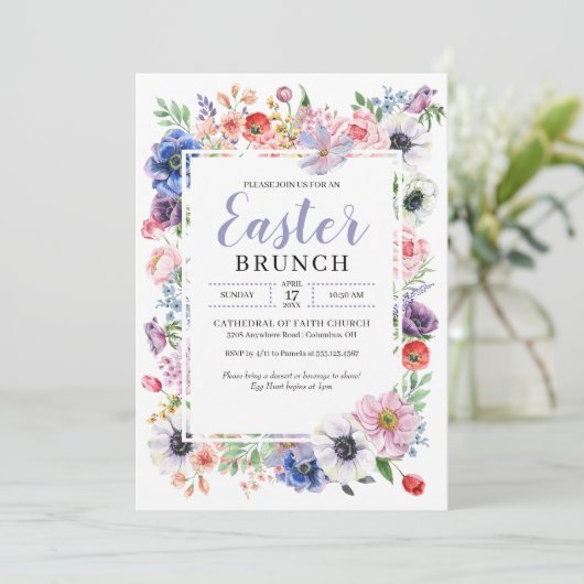 Spring Flower Garden Easter Brunch Kaart (Staand voorkant)