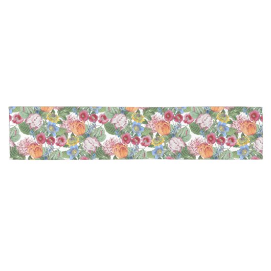Spring Flower Garden Pattern Korte Tafelloper (Horizontaal)