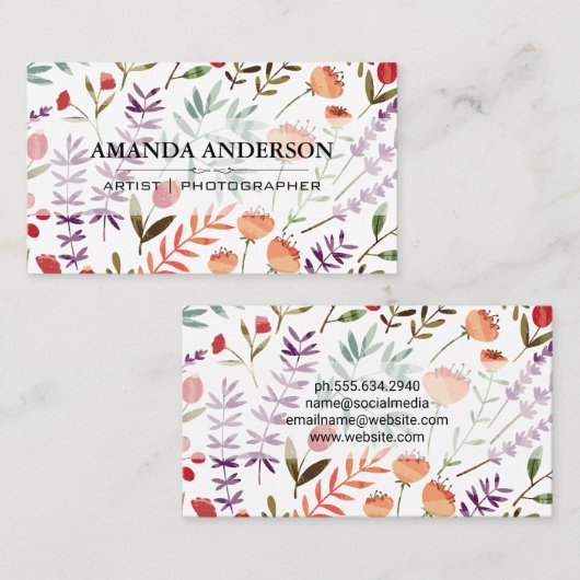 Spring Flower Garden Pattern Visitekaartje (Voorkant / Achterkant)