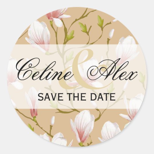 Spring Flower Garden Save the Date | bruine kleur Ronde Sticker (Voorkant)