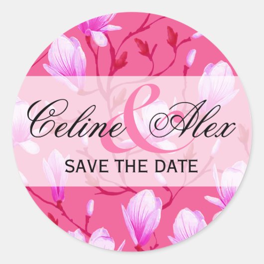 Spring Flower Garden Save the Date | fuchsia Ronde Sticker (Voorkant)
