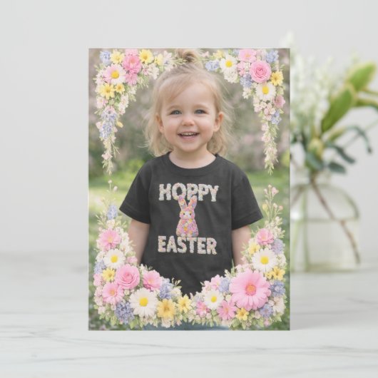 Spring Flower Happy Easter Personalized Photo Kaart (Staand voorkant)