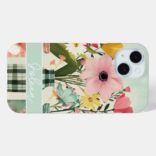 Spring Flower in Mason Jar Design met naam Case-Mate iPhone Case (Achterkant (horizontaal))