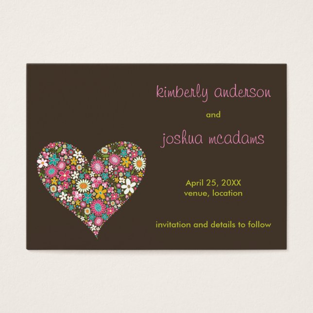 Spring Flowers 2 Heart Mini Save The Date Kaart / (Voorkant)