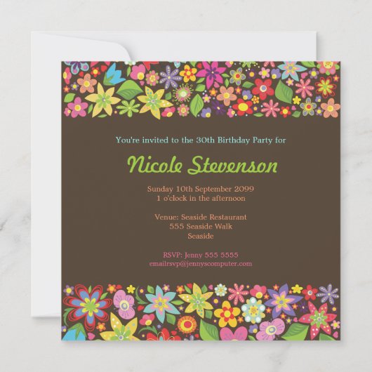 Spring Flowers 30e verjaardag uitnodiging (Achterkant)