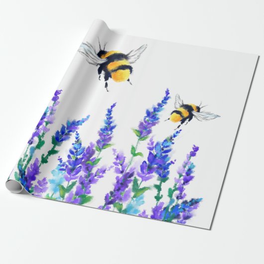 Spring Flowers and Bees Wrapping Paper Cadeaupapier (Uitgerold)