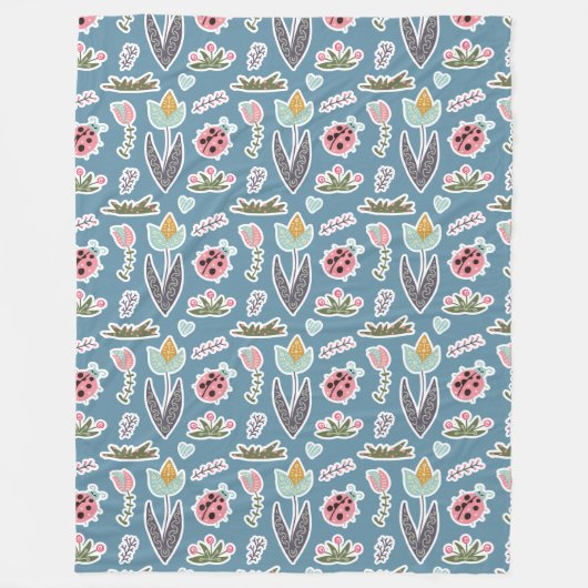 Spring Flowers and Ladybug Pattern Fleece Deken (Voorkant)
