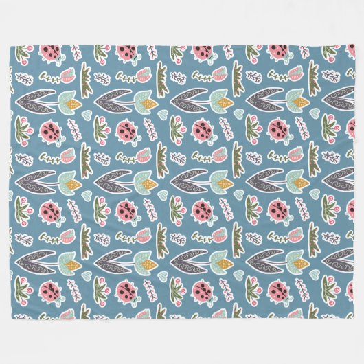 Spring Flowers and Ladybug Pattern Fleece Deken (Voorkant (Horizontaal))