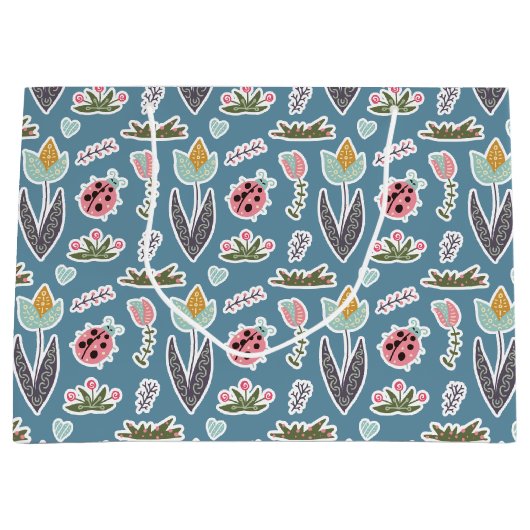 Spring Flowers and Ladybug Pattern Groot Cadeauzakje (Voorkant)