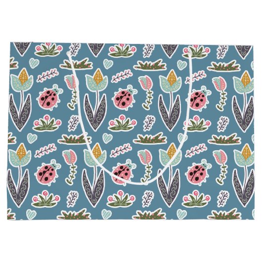 Spring Flowers and Ladybug Pattern Groot Cadeauzakje (Achterkant)