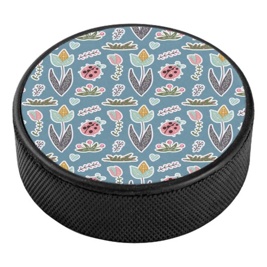 Spring Flowers and Ladybug Pattern Hockey Puck (3/4)