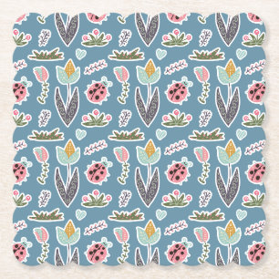 Spring Flowers and Ladybug Pattern Kartonnen Onderzetters