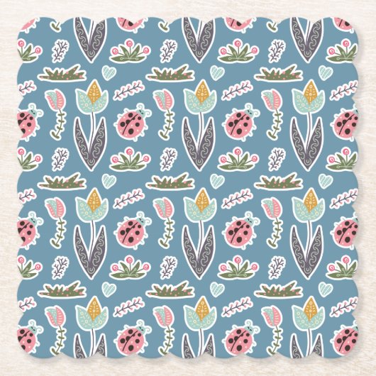 Spring Flowers and Ladybug Pattern Kartonnen Onderzetters (Voorkant)