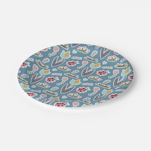 Spring Flowers and Ladybug Pattern Papieren Bordje (Gekanteld)