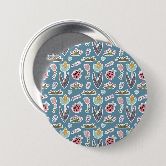Spring Flowers and Ladybug Pattern Ronde Button 7,6 Cm (Voorkant /achterkant)