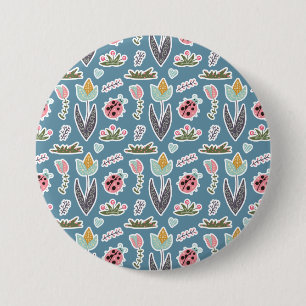 Spring Flowers and Ladybug Pattern Ronde Button 7,6 Cm