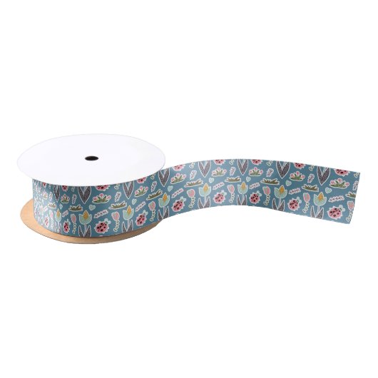 Spring Flowers and Ladybug Pattern Satijnen Lint (Spoel)