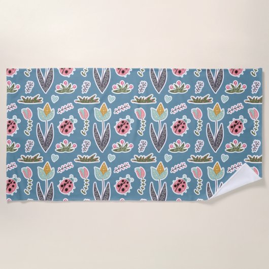 Spring Flowers and Ladybug Pattern Strandlaken (Voorkant)