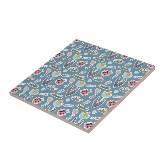 Spring Flowers and Ladybug Pattern Tegeltje (Zijkant)