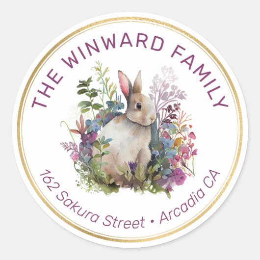 Spring Flowers and Rabbit Easter Return Address Ronde Sticker (Voorkant)