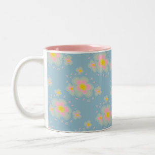 Spring Flowers Aqua en Roze Abstract Tweekleurige Koffiemok