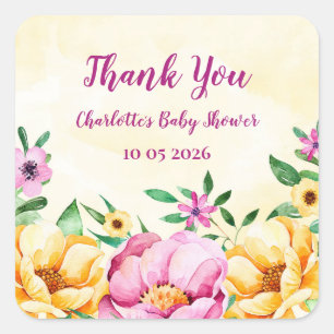 Spring Flowers Bedankt Baby shower Favoriet Tag Vierkante Sticker