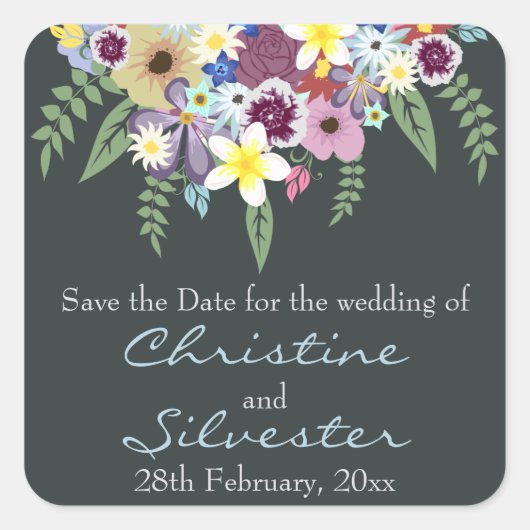 Spring Flowers, bewaar de datum. Vierkante Sticker (Voorkant)