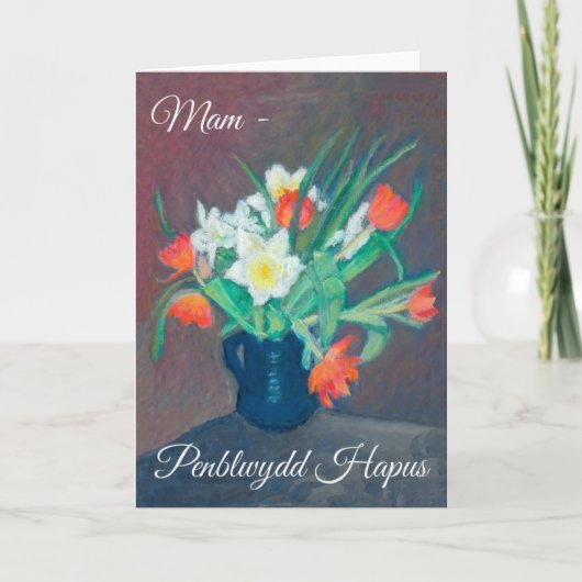 Spring Flowers Birthday Card, Mam: Welsh Greeting Kaart (Voorkant)