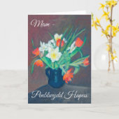 Spring Flowers Birthday Card, Mam: Welsh Greeting Kaart (Gele Bloem)