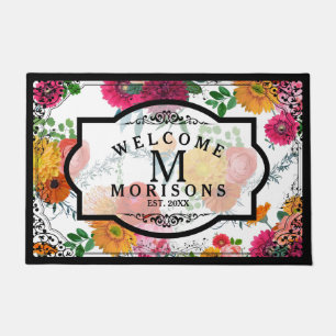 Spring Flowers & Black Vintage Floral Frame Deurmat