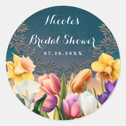 Spring Flowers Bloemen Bloemen Lijst Elegant Chiqu Ronde Sticker (Voorkant)
