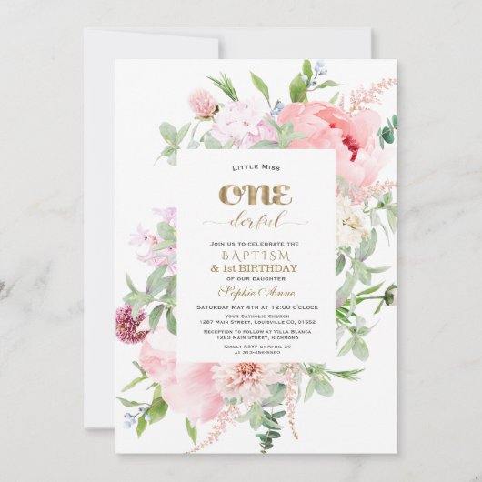 Spring Flowers Bloom First Birthday & Baptisme Kaart (Voorkant)