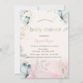 Spring Flowers Blue Butterflies Baby shower Kaart (Voorkant)