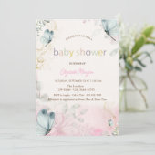 Spring Flowers Blue Butterflies Baby shower Kaart (Staand voorkant)