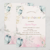 Spring Flowers Blue Butterflies Baby shower Kaart (Voorkant / Achterkant)