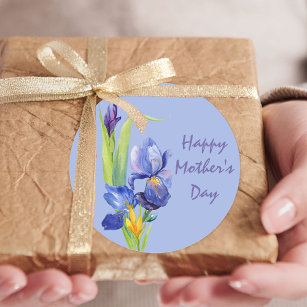Spring Flowers - Blue Happy Mothers Day Ronde Sticker