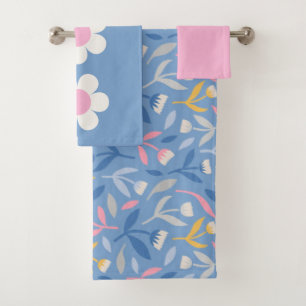 Spring Flowers Blue & Roze Bad Handdoek
