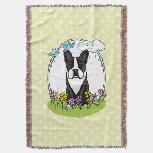 Spring Flowers Boston Terrier Dog (zwart) Cute Deken (Voorkant Verticaal)