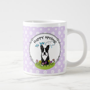 Spring Flowers Boston Terrier Dog (zwart) Cute Grote Koffiekop