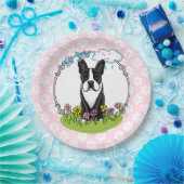 Spring Flowers Boston Terrier Dog (zwart) Cute Papieren Bordje (Feest)