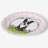 Spring Flowers Boston Terrier Dog (zwart) Cute Papieren Bordje (Gekanteld)