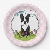 Spring Flowers Boston Terrier Dog (zwart) Cute Papieren Bordje (Voorkant)
