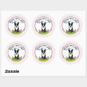 Spring Flowers Boston Terrier Dog (zwart) Cute Ronde Sticker (Vel)