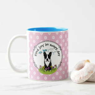 Spring Flowers Boston Terrier Dog (zwart) Cute Tweekleurige Koffiemok