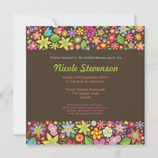 Spring Flowers Bruids Trouwdouche Uitnodiging (Achterkant)