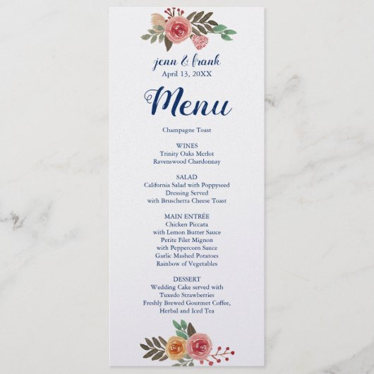 Spring Flowers Bruiloft Menu Kaart (Voorkant)