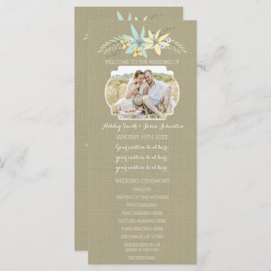Spring Flowers & Burlap Foto Huwelijksprogramma Programmakaart (Voorkant / Achterkant)