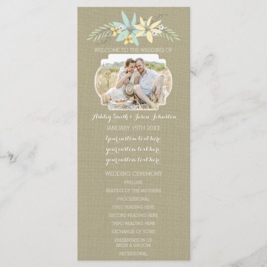Spring Flowers & Burlap Foto Huwelijksprogramma Programmakaart (Voorkant)