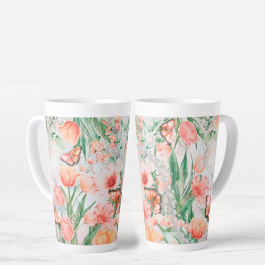 Spring Flowers Butterflies Latte Mok